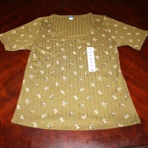 Old Navy Floral Rib-Knit Elbow Sleeve T-Shirt - Size XL - NWT